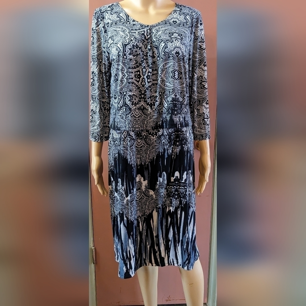Pre-owned Paisley black and white MLLE Gabriel long sleeve dress size large, TE